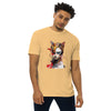 Vintage Gold Front View of CAT GIRL Premium Heavyweight T-Shirt on Model