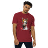 Brick Red Front View of CAT GIRL Premium Heavyweight T-Shirt on Model