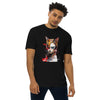 Black Front View of CAT GIRL Premium Heavyweight T-Shirt on Model