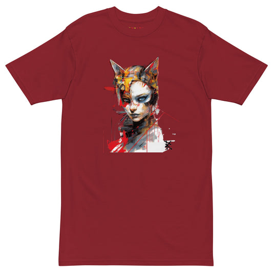 Brick Red Front View of CAT GIRL Premium Heavyweight T-Shirt