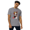 Carbon Grey Front View of CAT GIRL Premium Heavyweight T-Shirt on Model