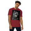 Brick Red Front View of CAT WOMAN 2050 Premium Heavyweight T-Shirt on Model