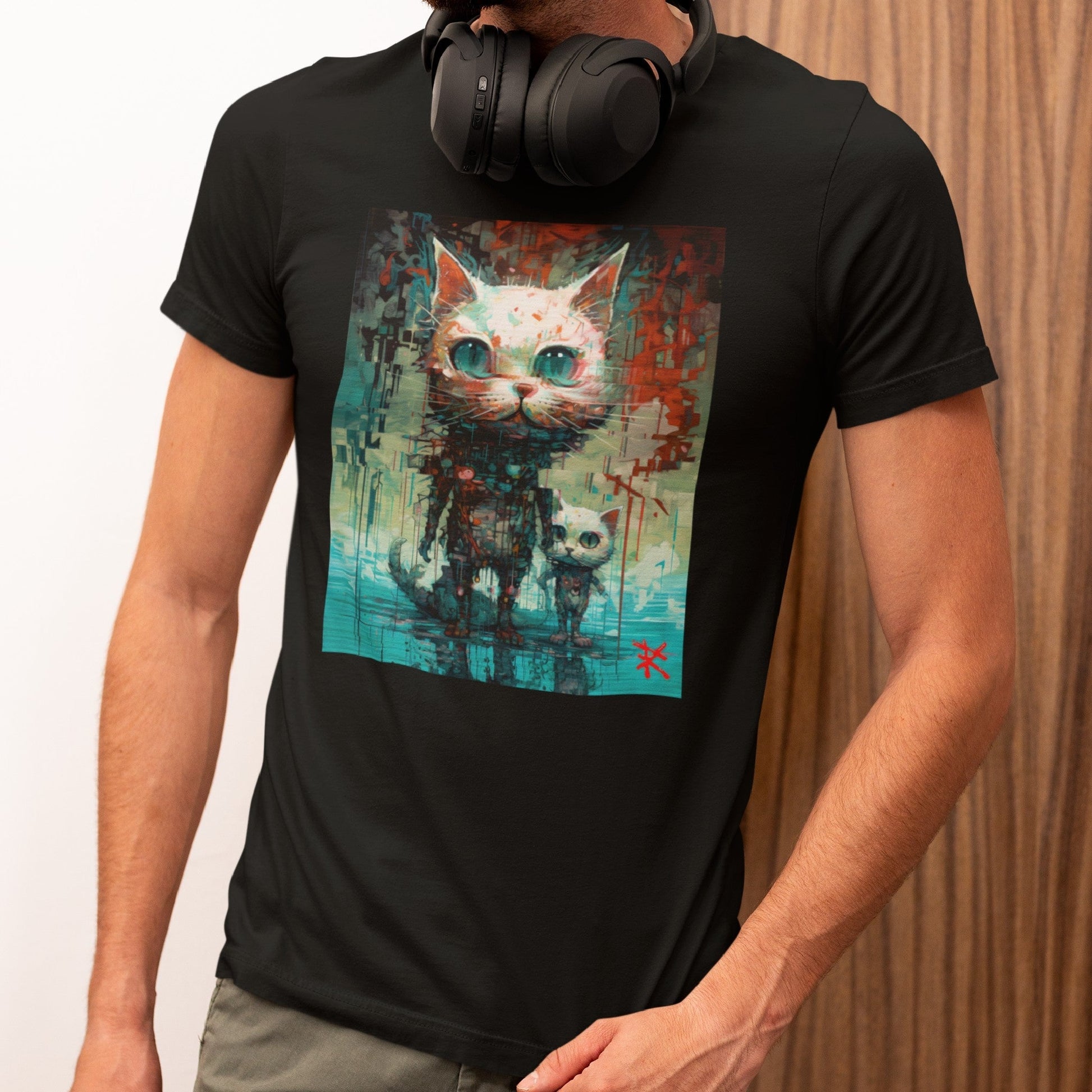 Front view on model wearing the Cats Classic T-Shirt in black, perfect for casual streetwear. Rarileto.