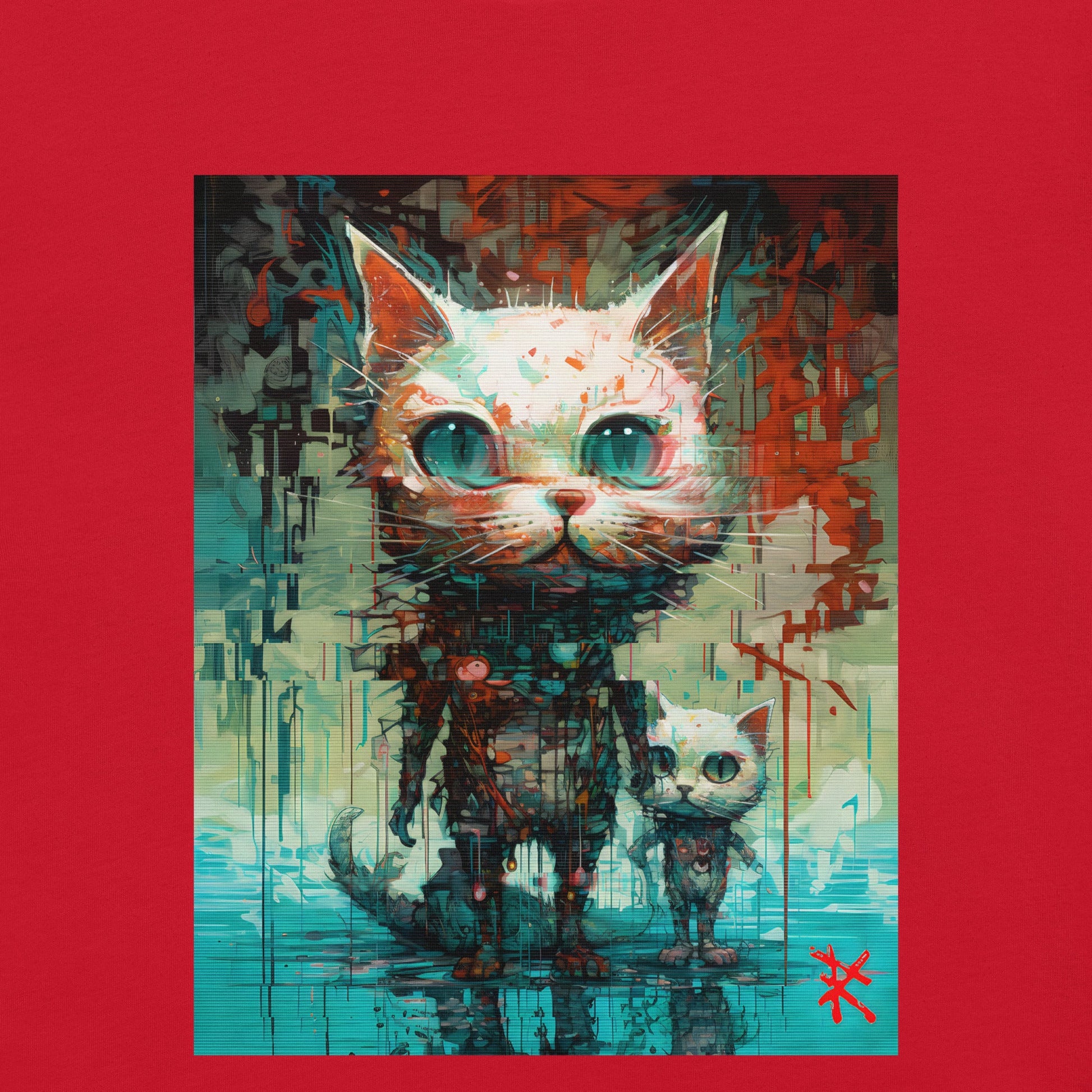 Design Front Red: CATS Premium Crewneck T-Shirt in Red (Design View)