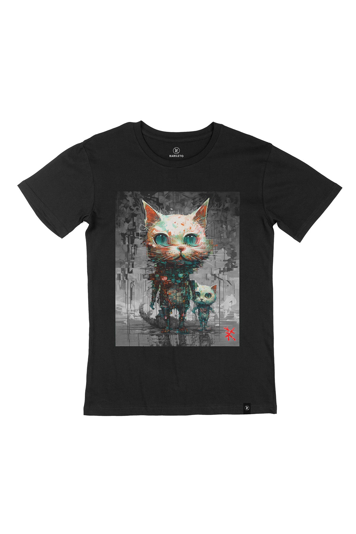 Multi-Color graphic tee front flat lay — RARILETO Cats Classic Tee