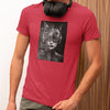 Front view on model wearing the Catwoman Classic T-Shirt in red, ideal for casual, vibrant looks. Rarileto.