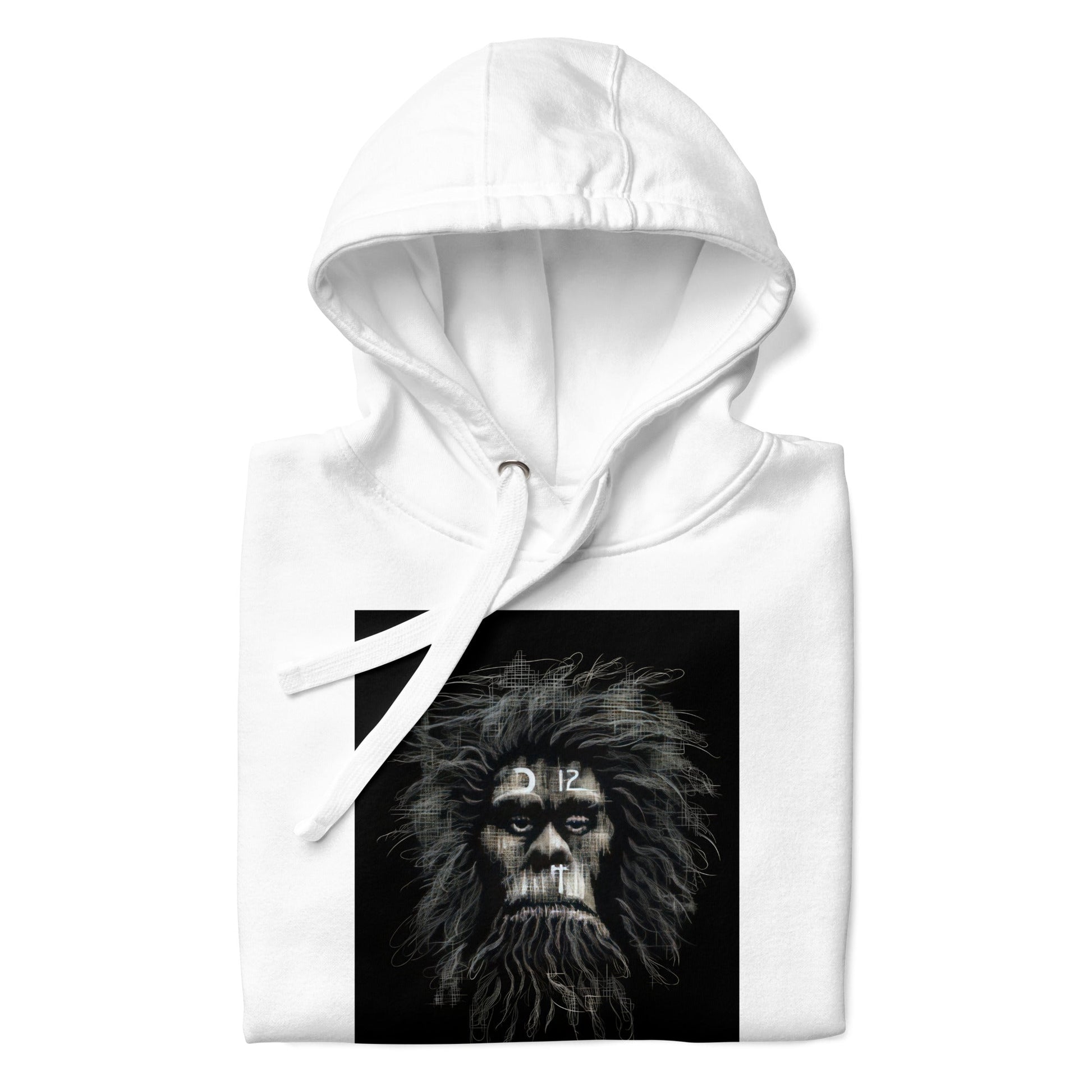 CAVEMAN PORTRAIT Hoodie in White - Rarileto - Folded Front View