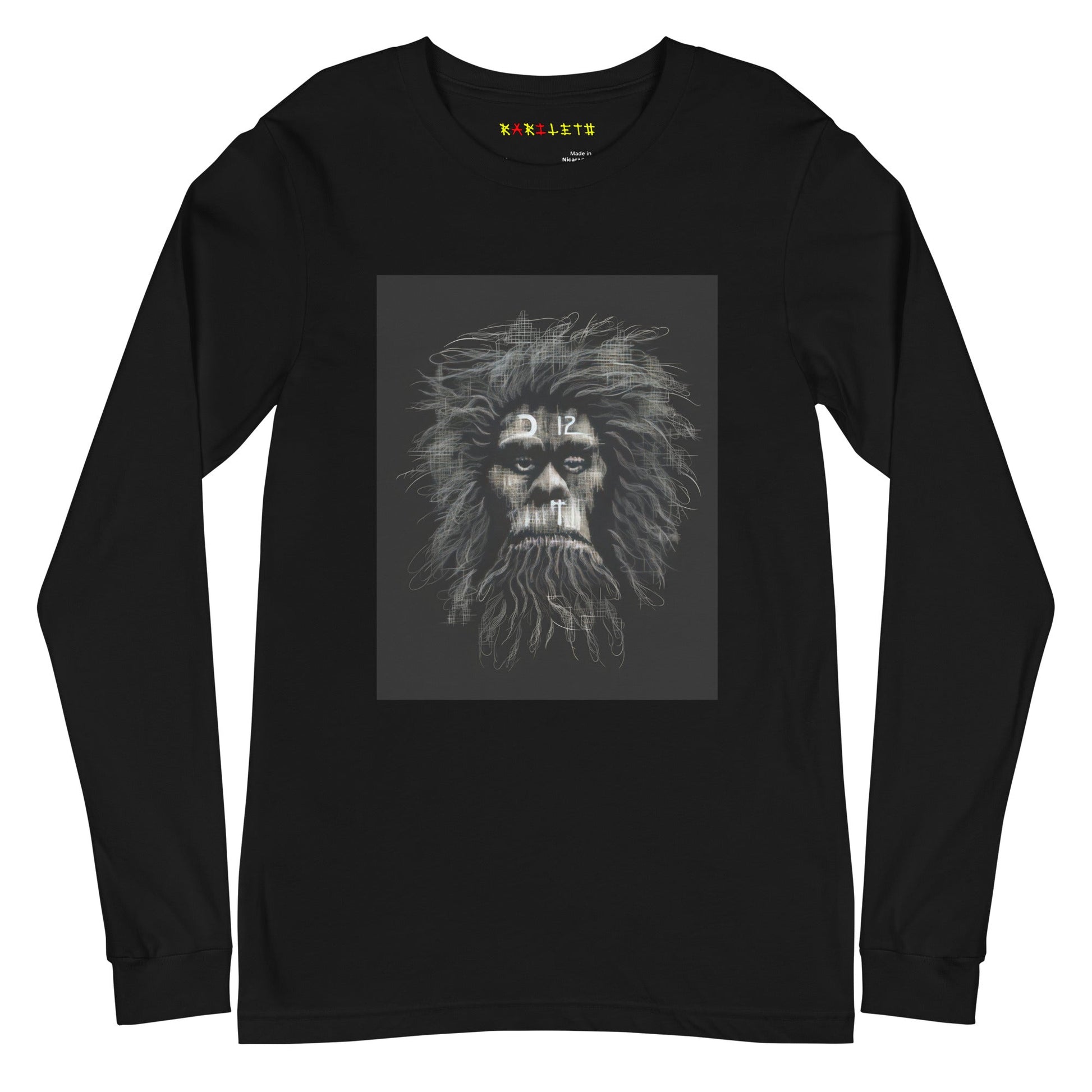 Front Black: CAVEMAN PORTRAIT Long Sleeve Tee in Black - Front View

