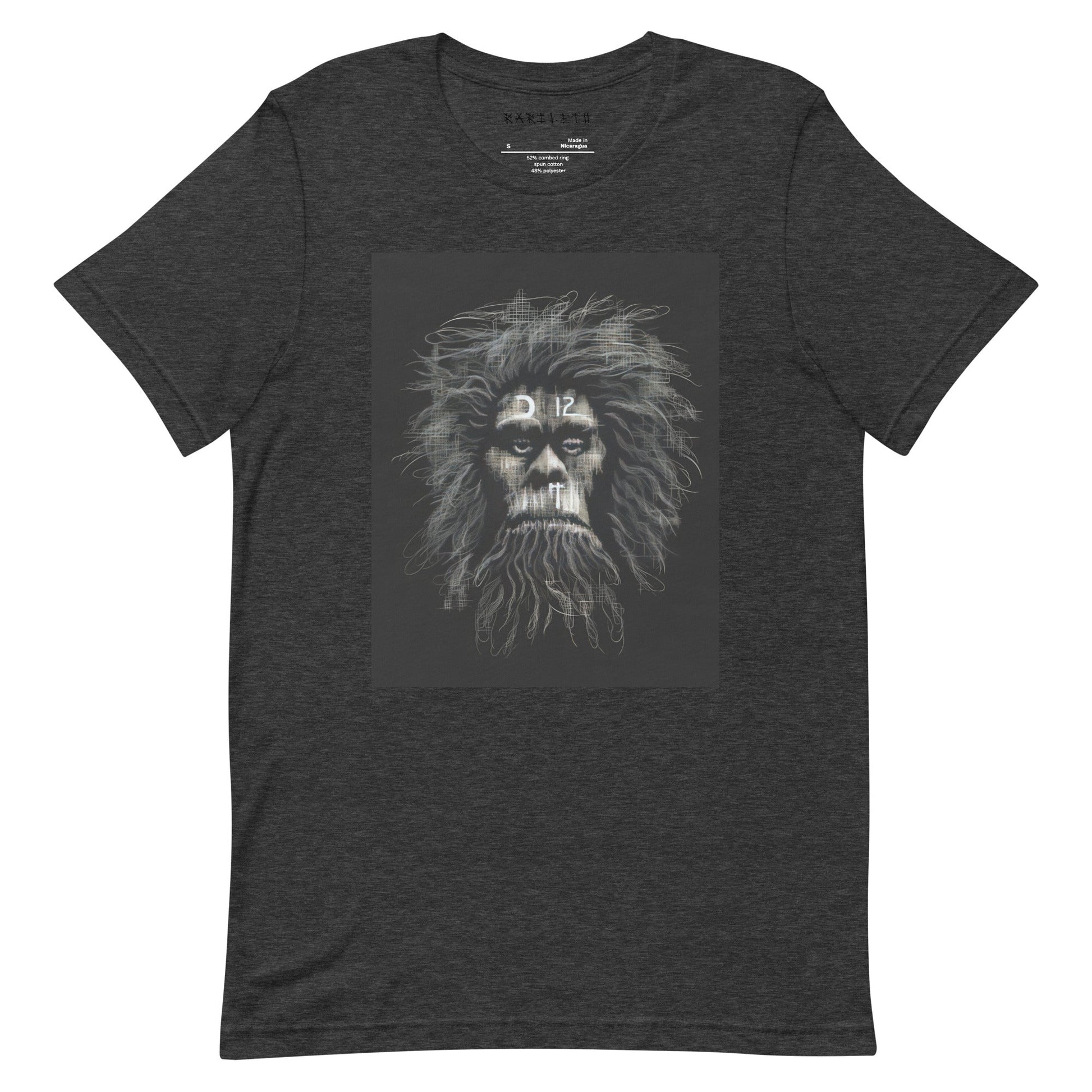 Front Dark Gray Heather: CAVEMAN PORTRAIT Premium Crewneck T-Shirt in Dark Gray Heather

