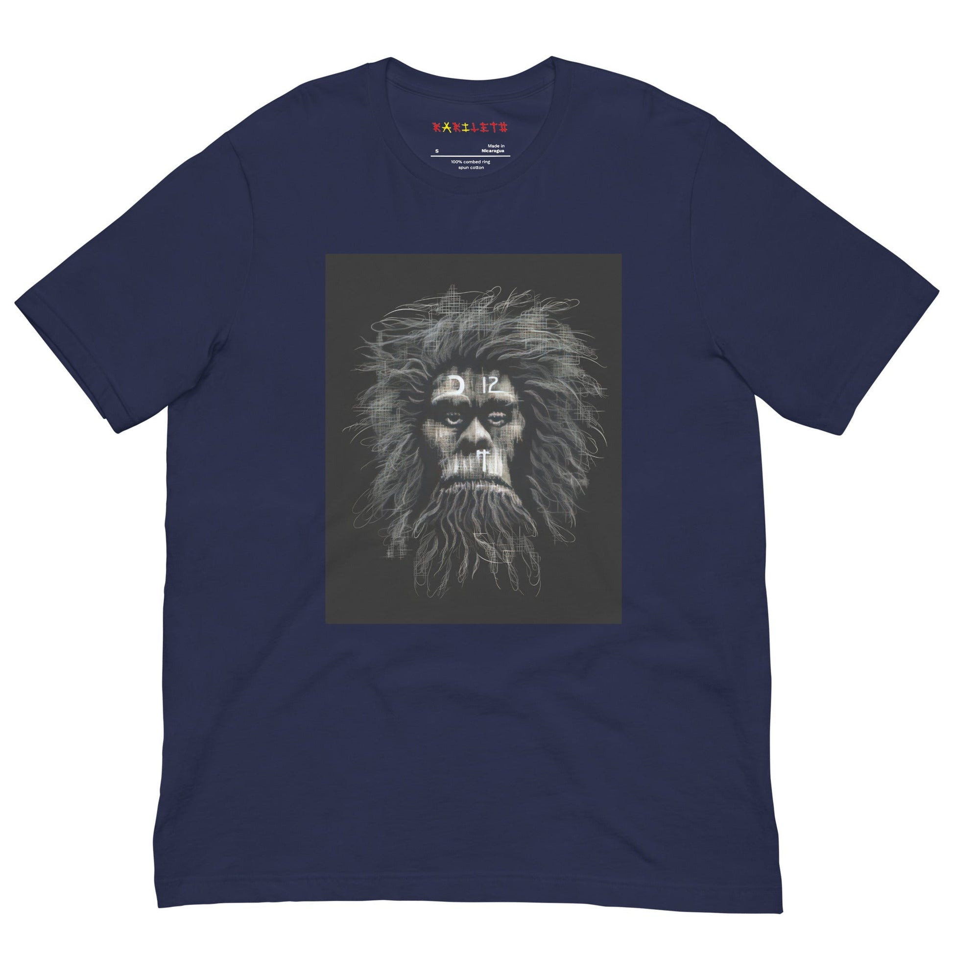 Front Navy: CAVEMAN PORTRAIT Premium Crewneck T-Shirt in Navy

