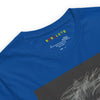 CAVEMAN PORTRAIT Premium Crewneck T-Shirt in Royal - Rarileto - Neck Front View
