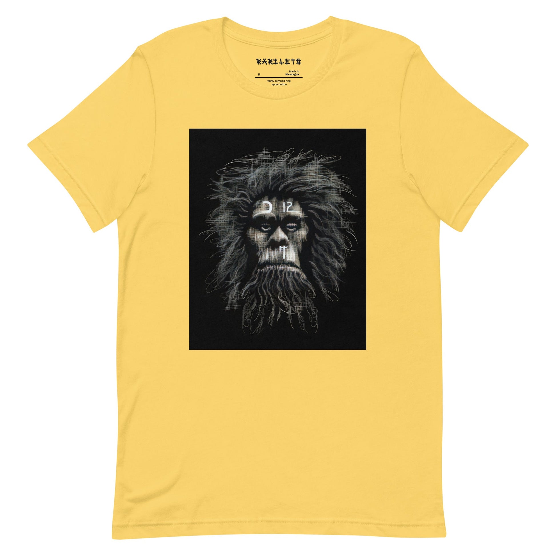 CAVEMAN PORTRAIT Premium Crewneck T-Shirt in Maize Yellow - Rarileto - Front View
