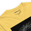 CAVEMAN PORTRAIT Premium Crewneck T-Shirt in Maize Yellow - Rarileto - Neck Front View
