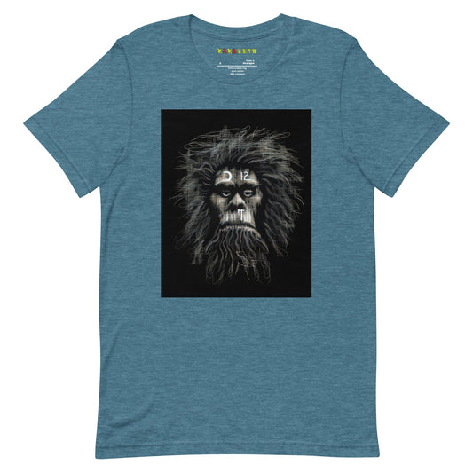 CAVEMAN PORTRAIT Premium Crewneck T-Shirt in Teal - Rarileto - Front View
