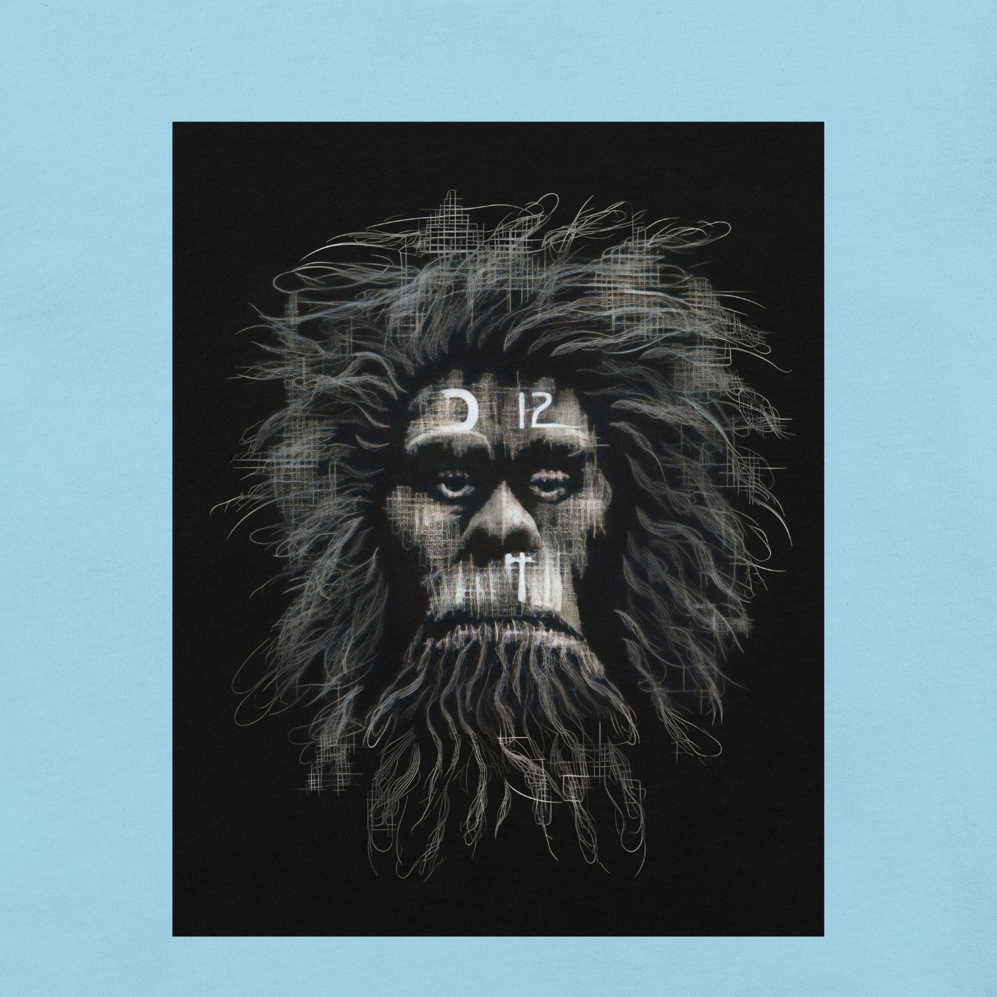 Design Front Baby Blue: CAVEMAN PORTRAIT Premium Crewneck T-Shirt in Baby Blue (Design View)

