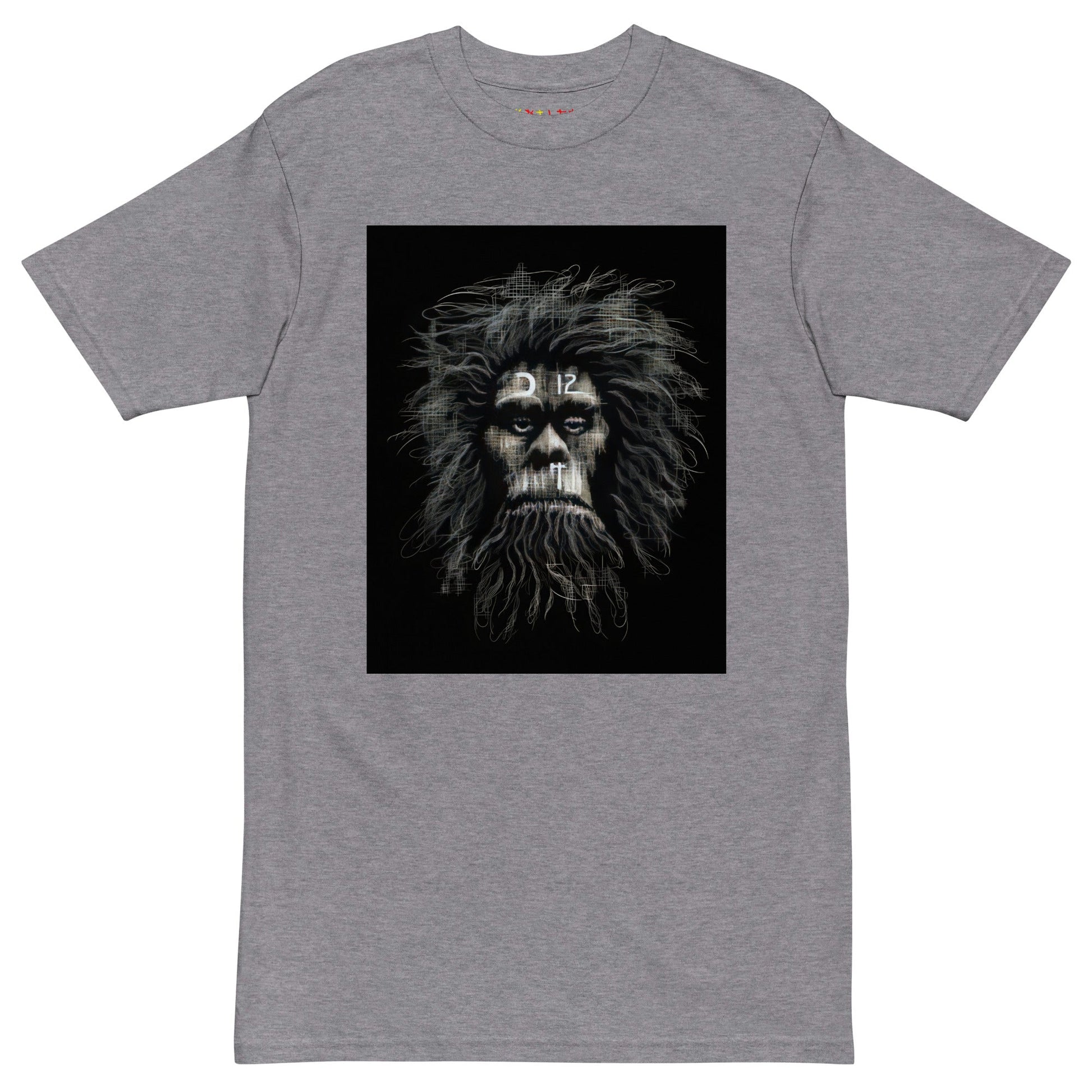 Carbon Grey Front View of CAVEMAN PORTRAIT Premium Heavyweight T-Shirt