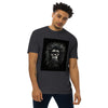 Charcoal Heather Front View of CAVEMAN PORTRAIT Premium Heavyweight T-Shirt on Model