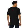 Black Back View on Model of CAVEMAN PORTRAIT Premium Heavyweight T-Shirt