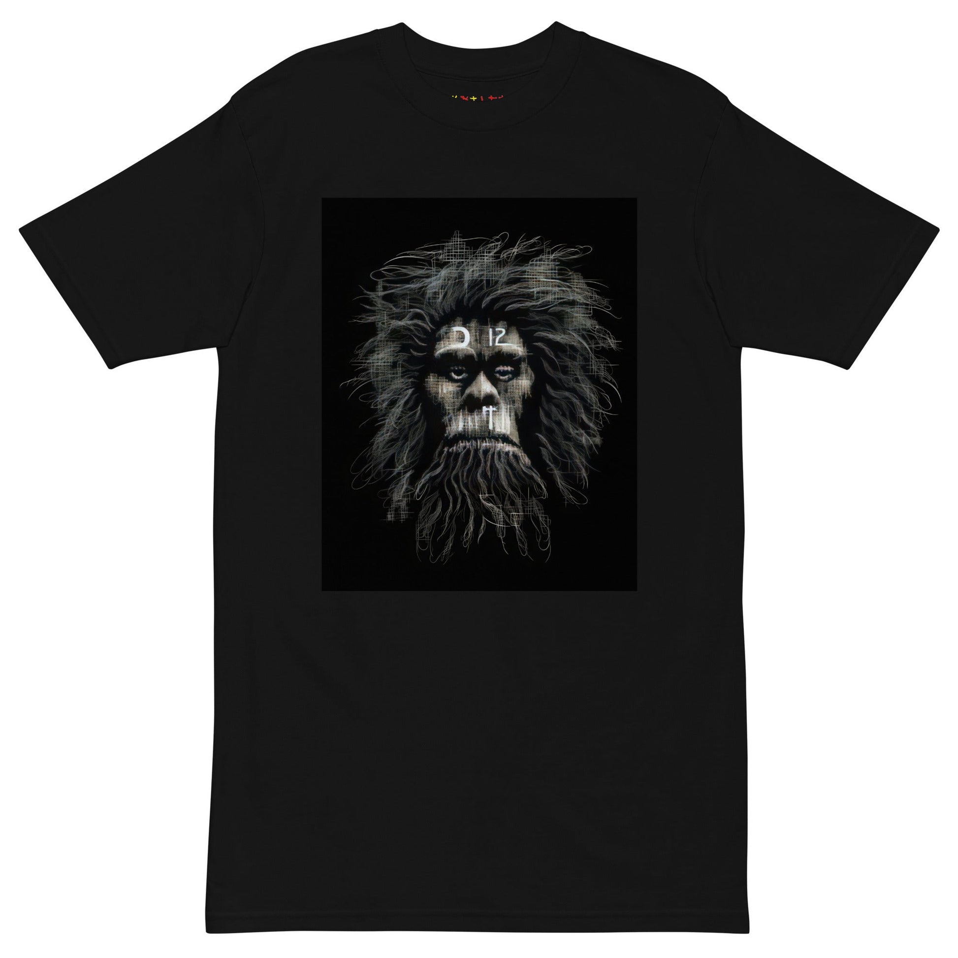 Black Front View of CAVEMAN PORTRAIT Premium Heavyweight T-Shirt