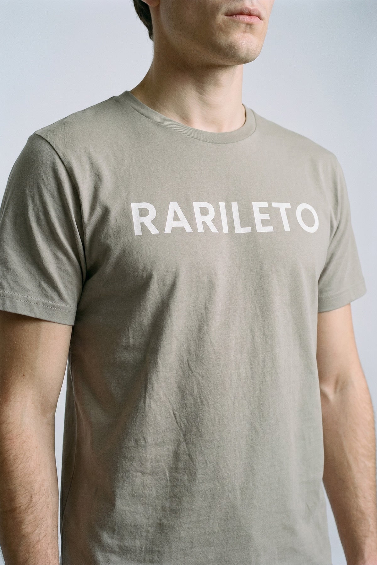 Light Grey close-up graphic print detail — RARILETO Logo Classic Tee