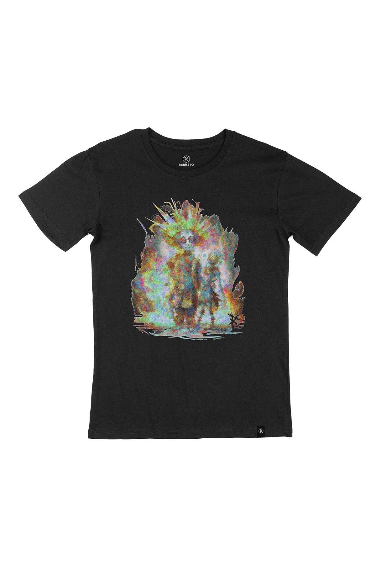 Black graphic tee front flat lay — RARILETO Clowns Classic Tee