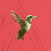 Design front view of the Colibri Triblend T-Shirt in red triblend, featuring the striking hummingbird graphic. Rarileto.