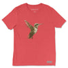 Front view of the Colibri Triblend T-Shirt in red triblend, with a bold hummingbird graphic design. Rarileto.