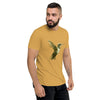 Mustard Tri-blend Right Front Side View on Model of COLIBRI Unisex Tri-blend T-Shirt