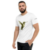 Solid White Tri-blend Front View on Model of COLIBRI Unisex Tri-blend T-Shirt