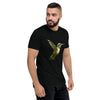 Solid Black Tri-blend Right Front Side View on Model of COLIBRI Unisex Tri-blend T-Shirt