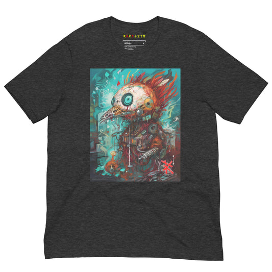 Dark Gray Heather Front View of COLORFUL PUNK ROBOT BIRD Premium Crewneck T-Shirt