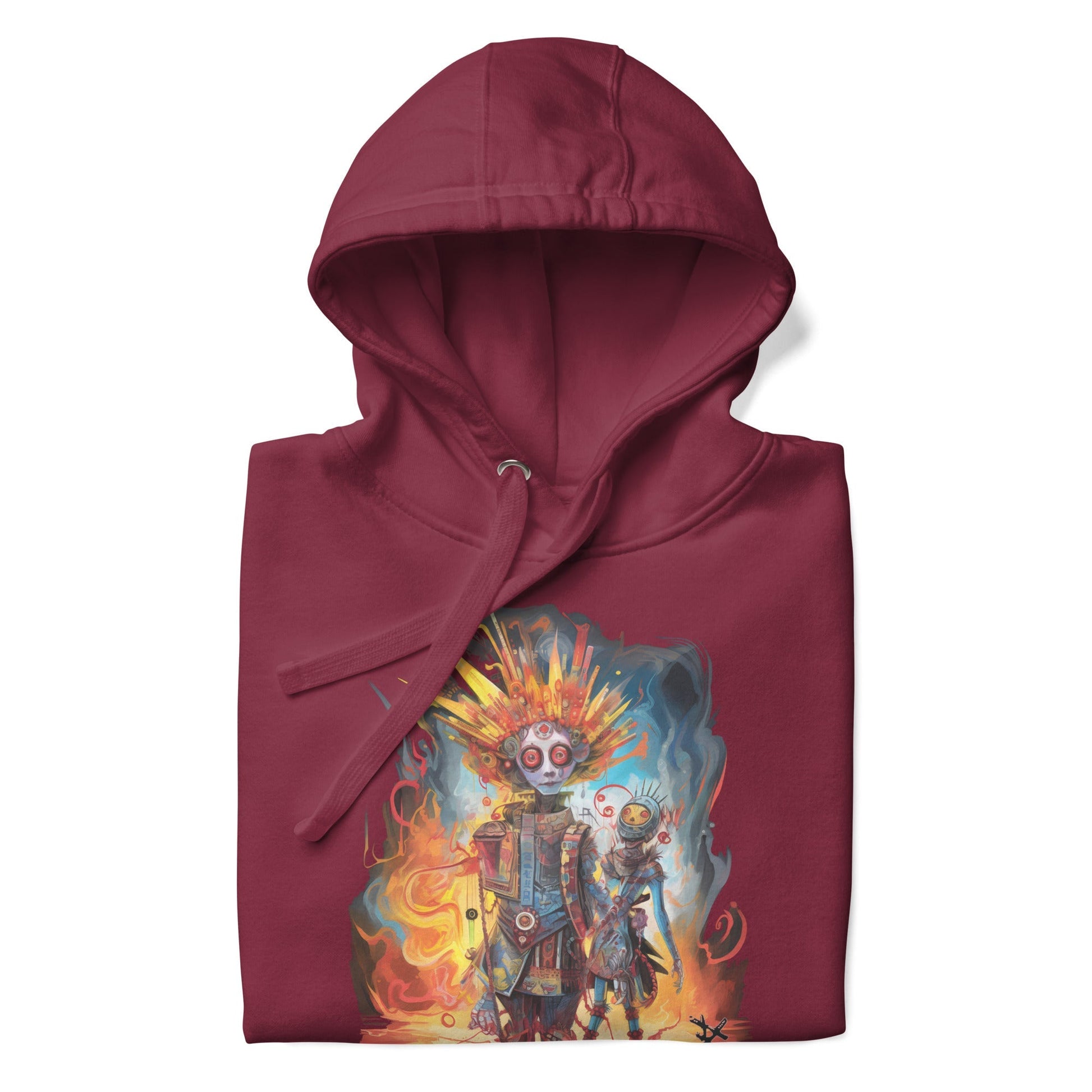 COLORFUL ROBOT Hoodie in Maroon - Rarileto - Folded Front View