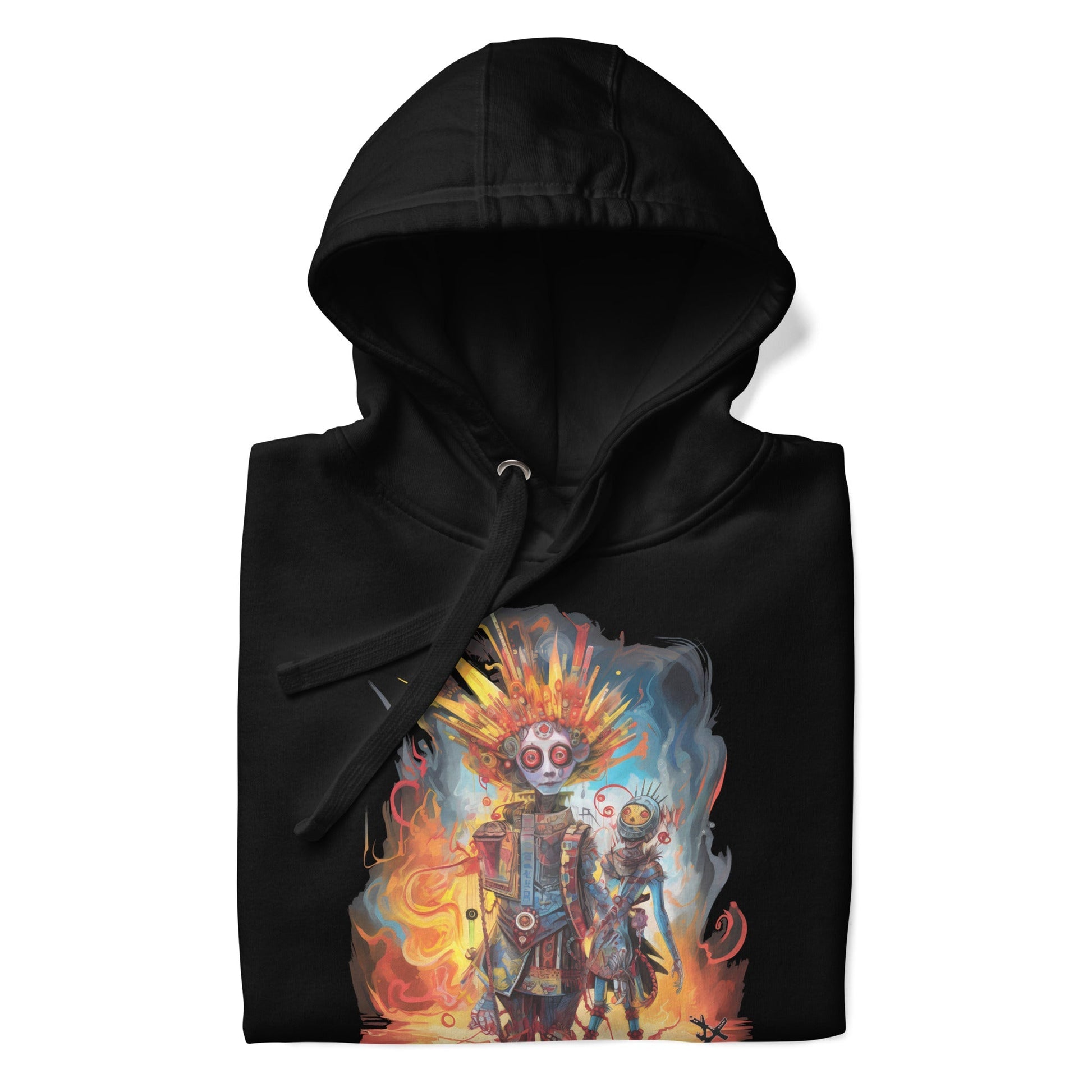 COLORFUL ROBOT Hoodie in Black - Rarileto - Folded Front View