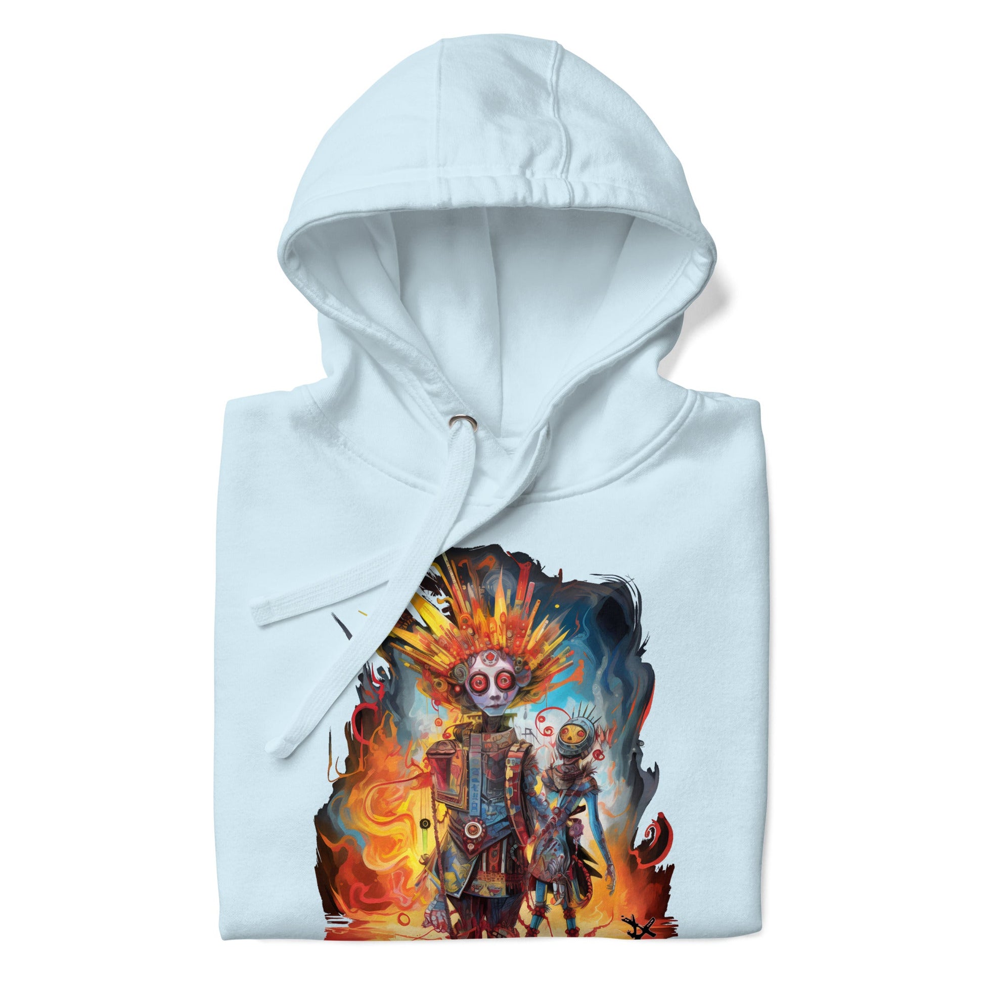 COLORFUL ROBOT Hoodie in Sky Blue - Rarileto - Folded Front View