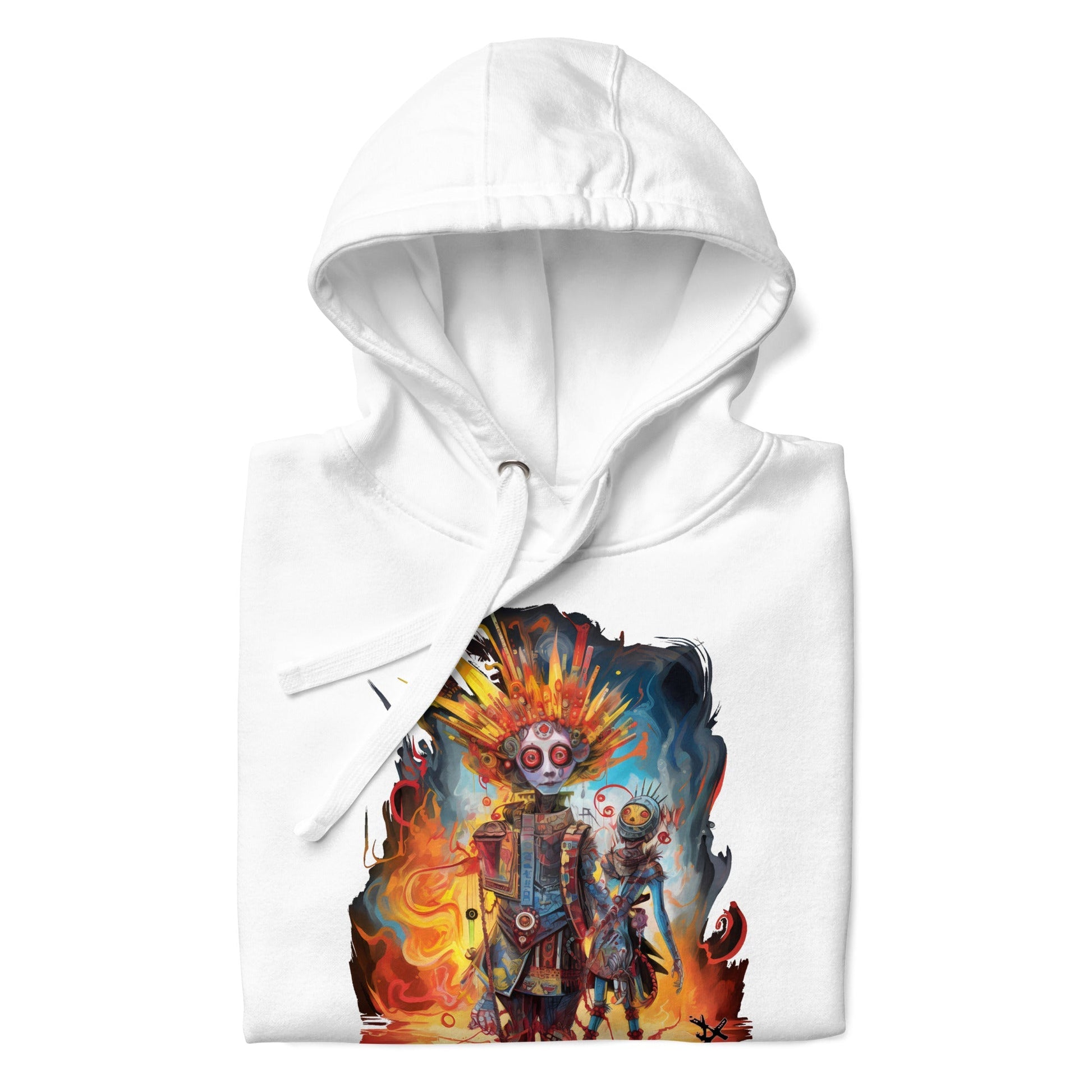 COLORFUL ROBOT Hoodie in White - Rarileto - Folded Front View