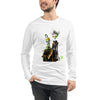 Front View on Model White: COSMIC CREATURE Long Sleeve Tee in White - Front View on Model

