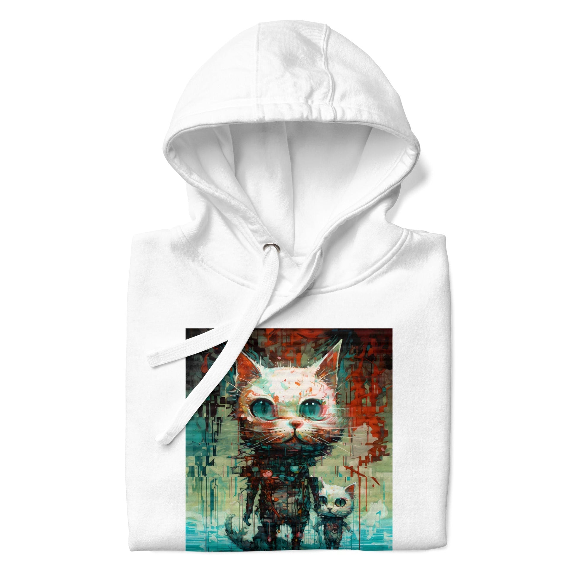 CYBER KITTY Hoodie in White - Rarileto - Folded Front View