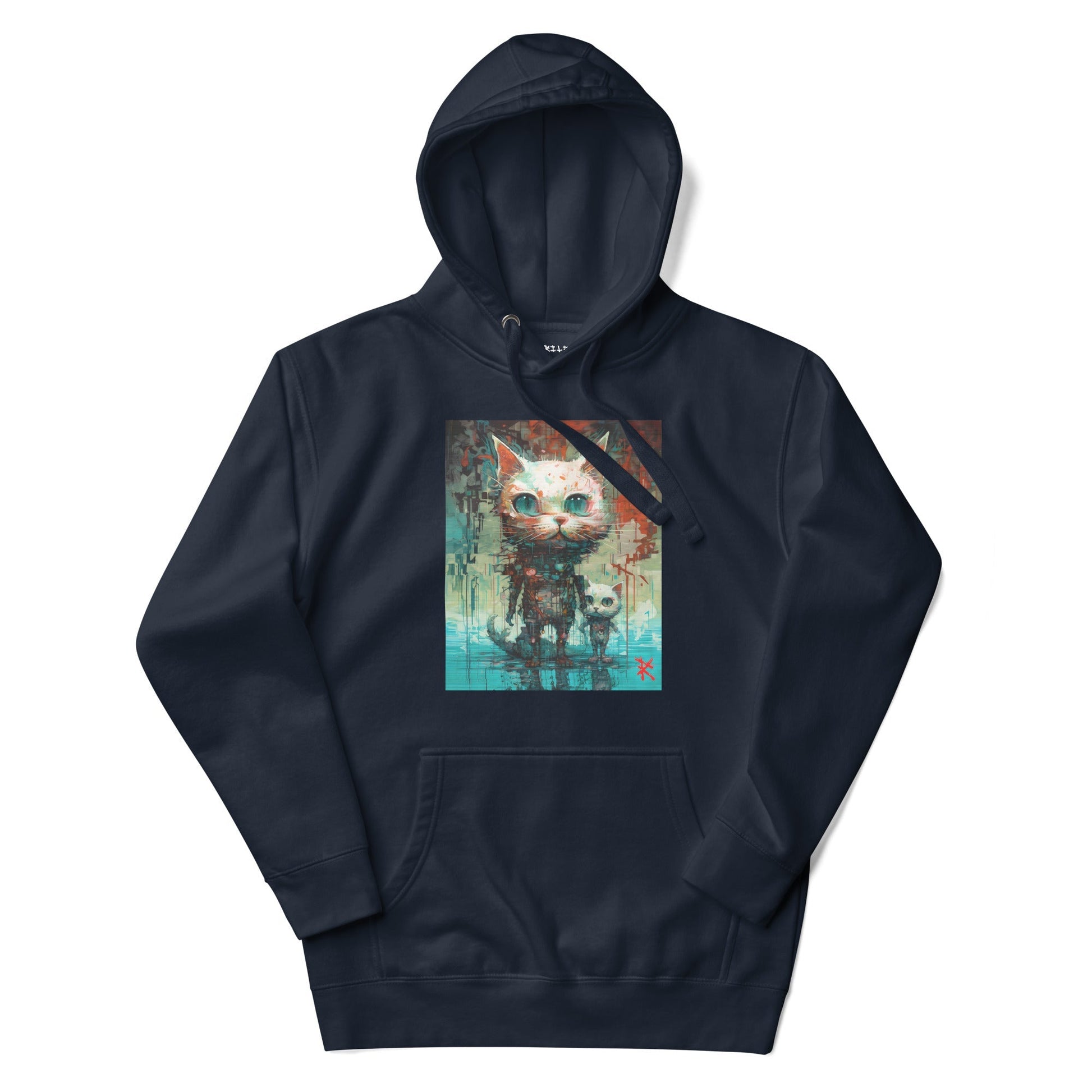 CYBER KITTY Hoodie in Navy Blazer - Rarileto - Front View