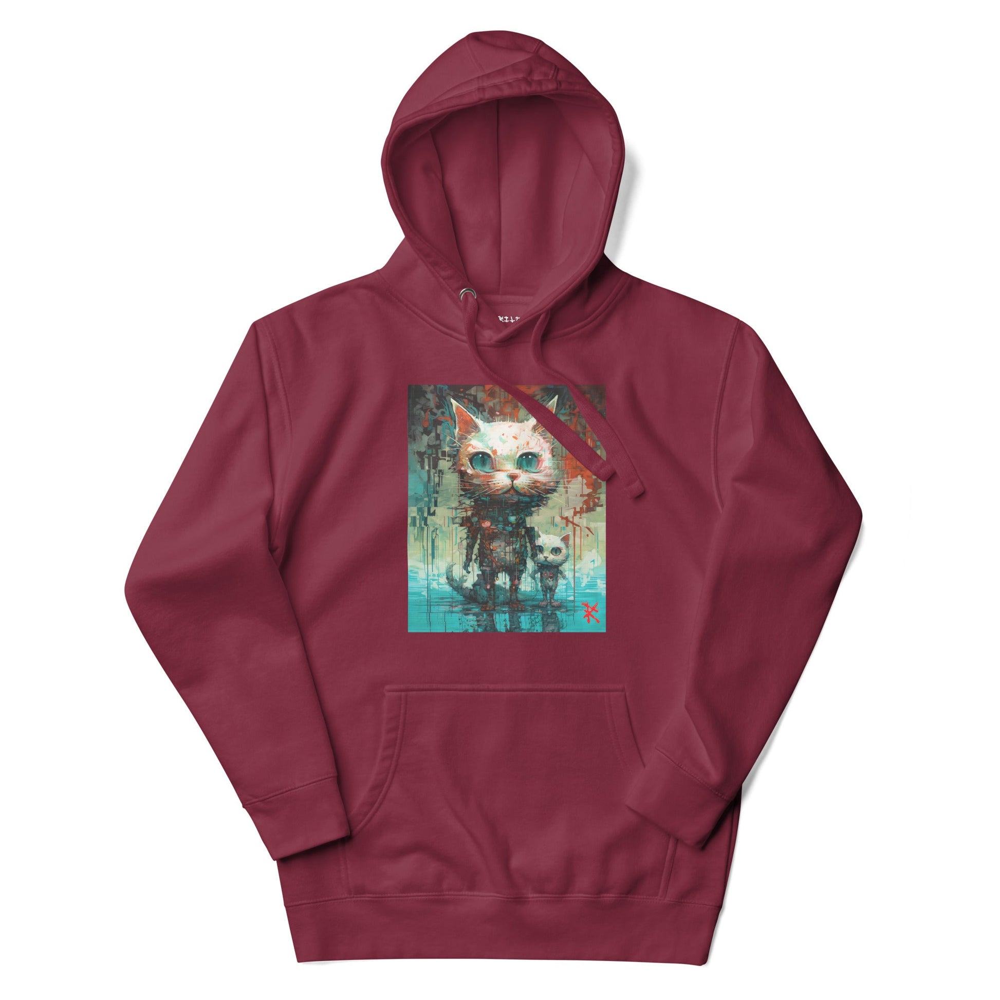 CYBER KITTY Hoodie in Maroon - Rarileto - Front View