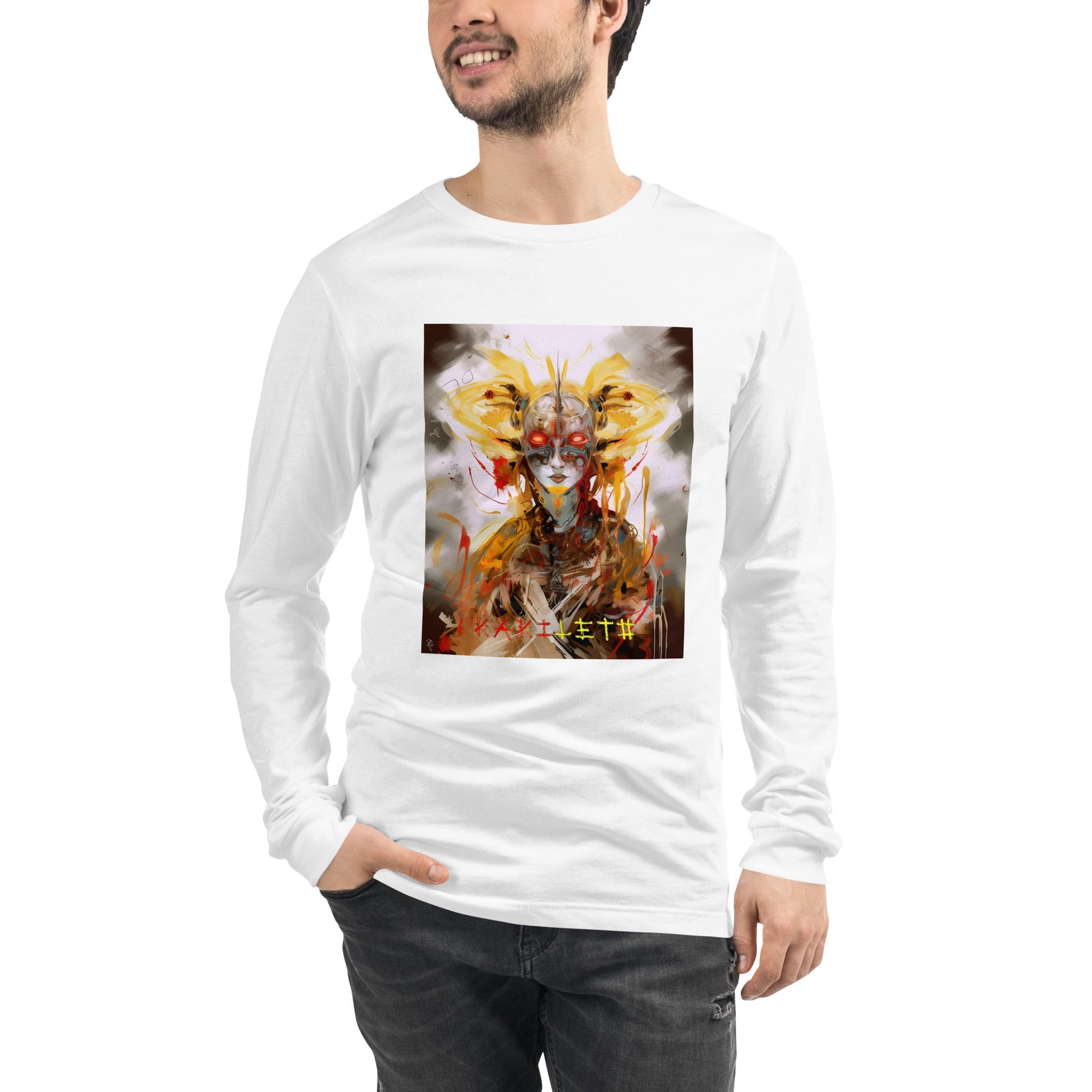 Front View on Model White: CYBORG QUEEN Long Sleeve Tee in White - Front View on Model

