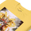 Neck Maize Yellow: CYBORG QUEEN Premium Crewneck T-Shirt in Maize Yellow (Neck View)