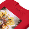 Neck Red: CYBORG QUEEN Premium Crewneck T-Shirt in Red (Neck View)