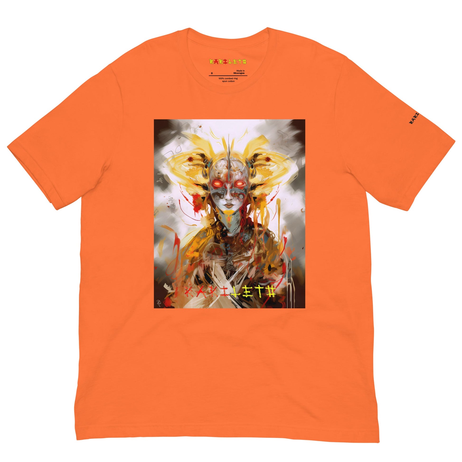 Front View Orange: CYBORG QUEEN Premium Crewneck T-Shirt in Orange