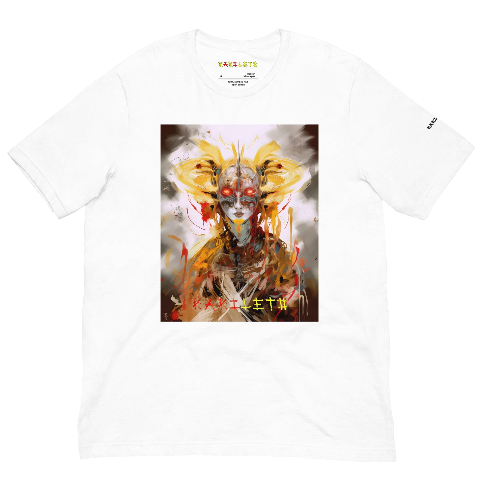 Front View in White: CYBORG QUEEN Premium Crewneck T-Shirt in White