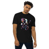 Black Front View of CYCLING ELEPHANT Premium Heavyweight T-Shirt on Model