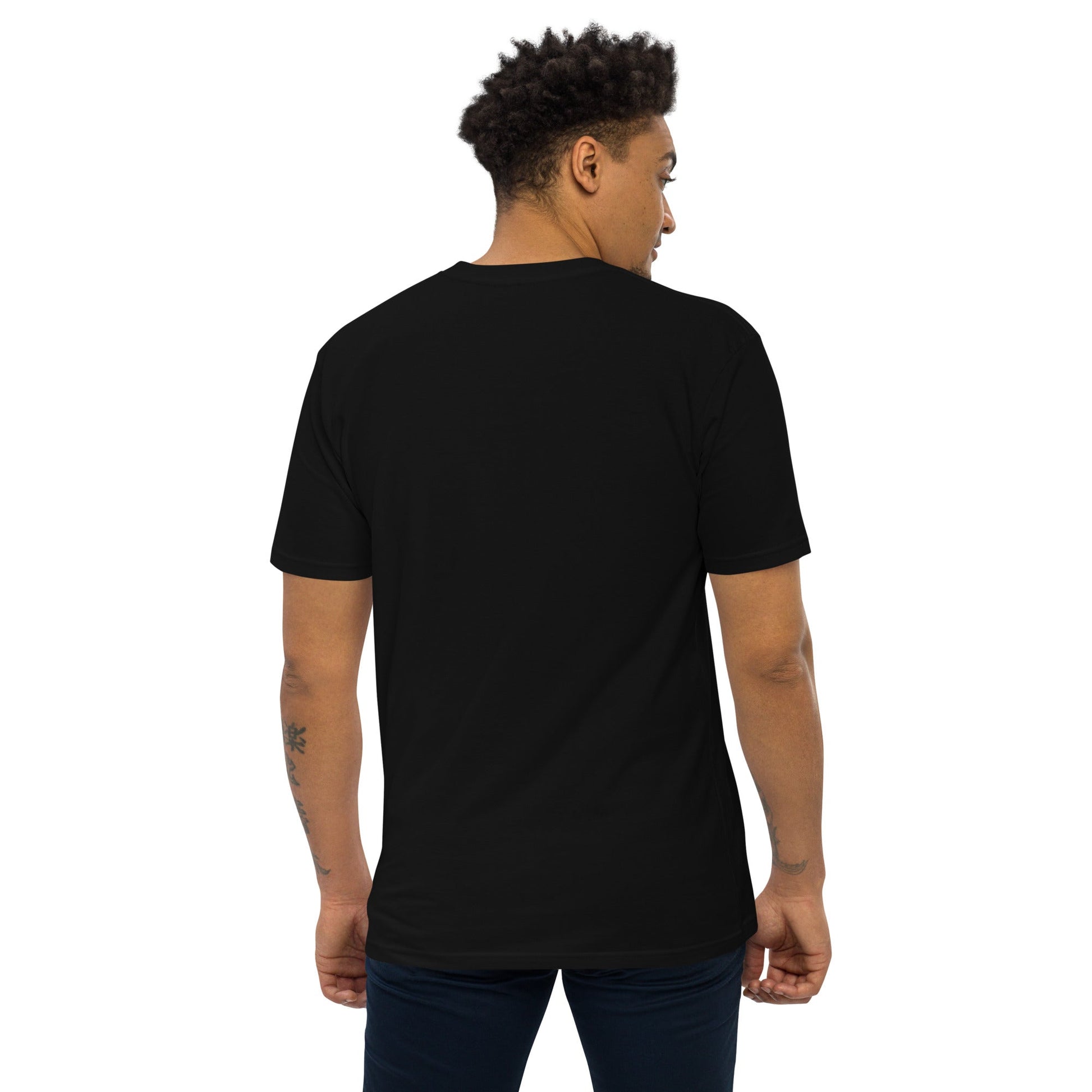 CYCLING ELEPHANT Premium Heavyweight T-Shirt in Black - Rarileto - Back View on Model
