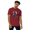 Brick Red Front View of CYCLING ELEPHANT Premium Heavyweight T-Shirt on Model