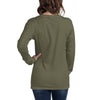 Back View on Female Model Military Green: DANCING ALIEN Long Sleeve Tee in Military Green - Back View on Female Model