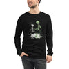 Front View on Male Model Black: DANCING ALIEN Long Sleeve Tee in Black - Front View on Male Model