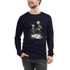 Front View on Male Model Navy: DANCING ALIEN Long Sleeve Tee in Navy - Front View on Male Model